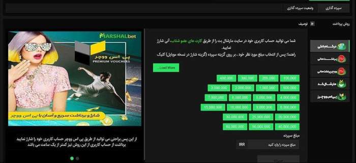روش های شارژ سایت مارشال بت
