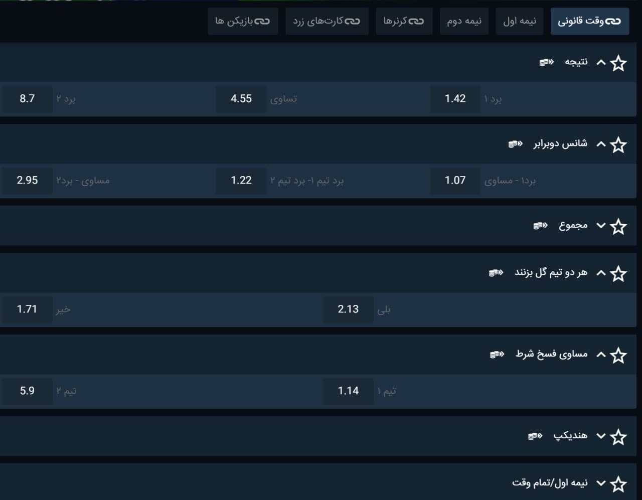 آپشن های شرط بندی فوتبال