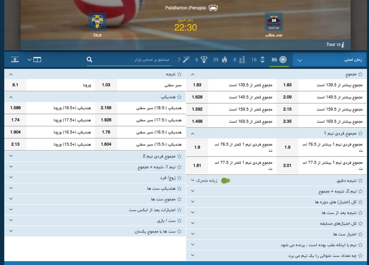 اپشن های شرط بندی والیبال