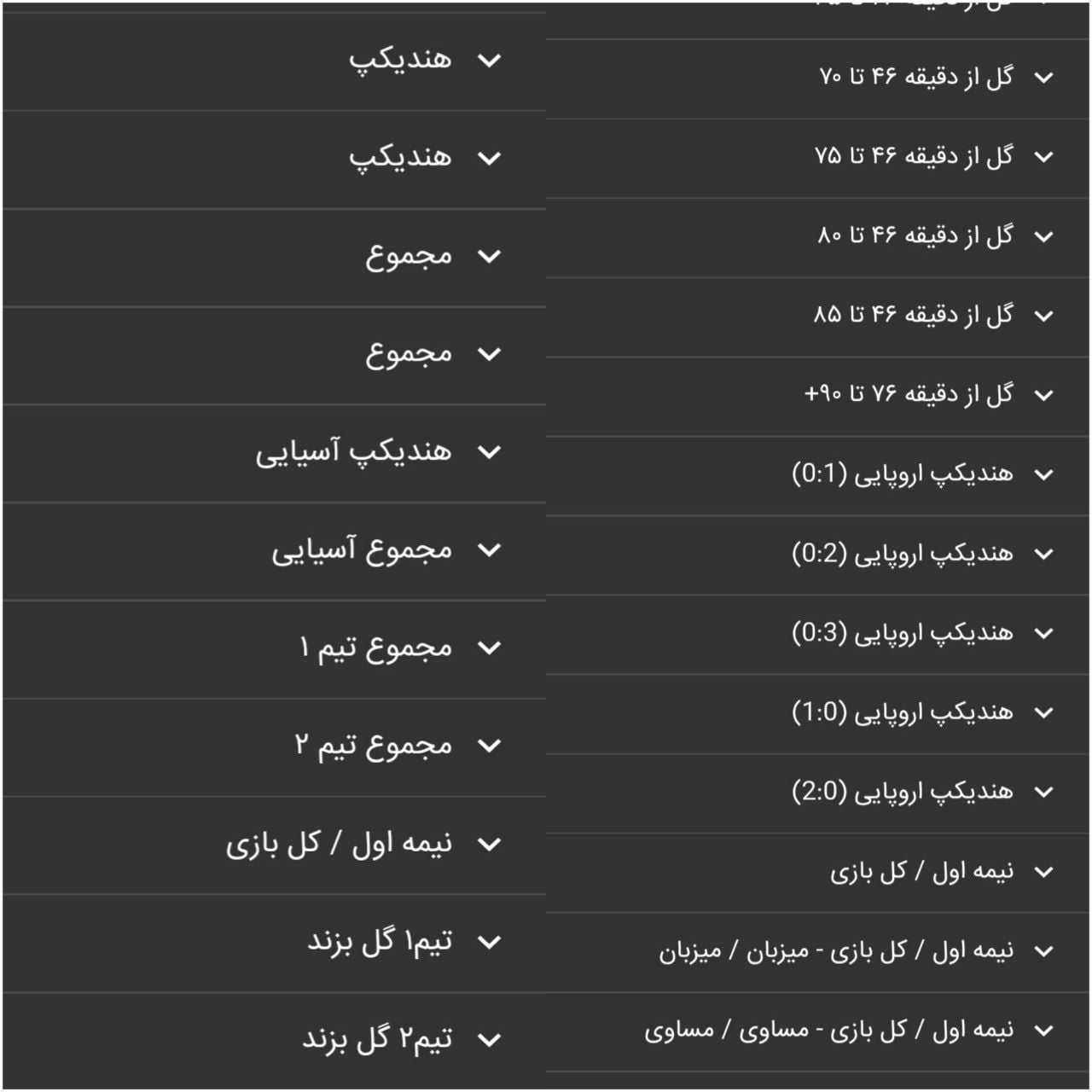 اپشن های شرط بندی در سایت مارک بت