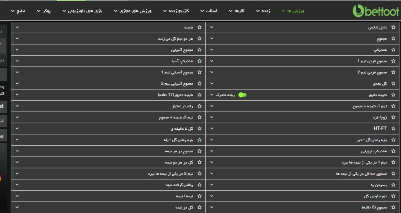 اپشن های شرط بندی بتفوت