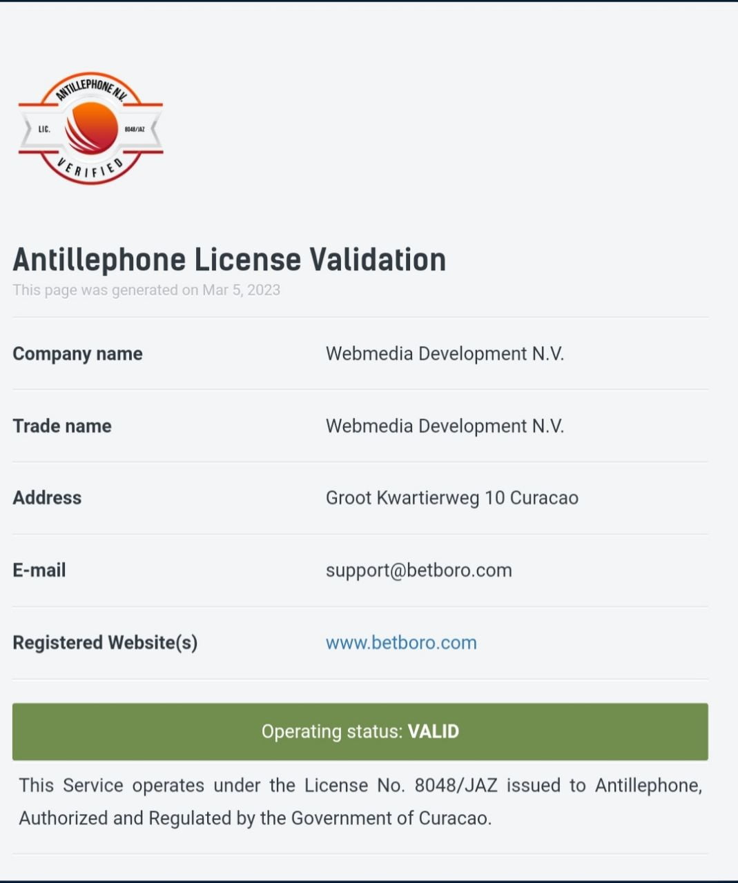 لایسنس بت برو betboro