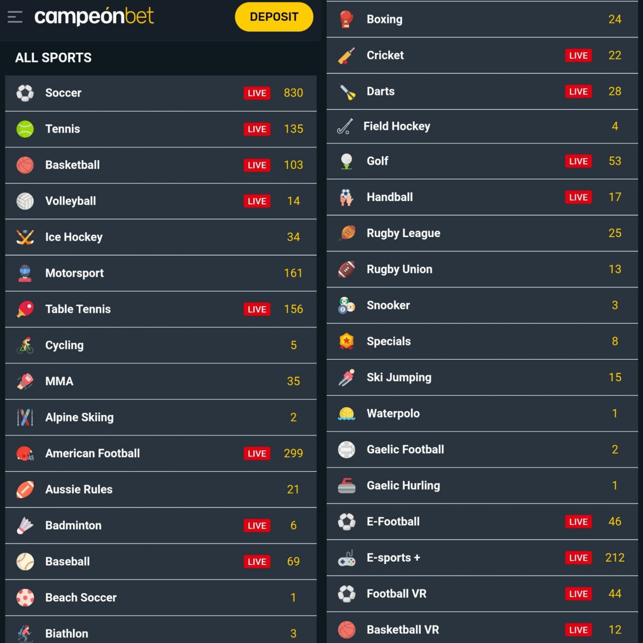 ورزش های campeonbet